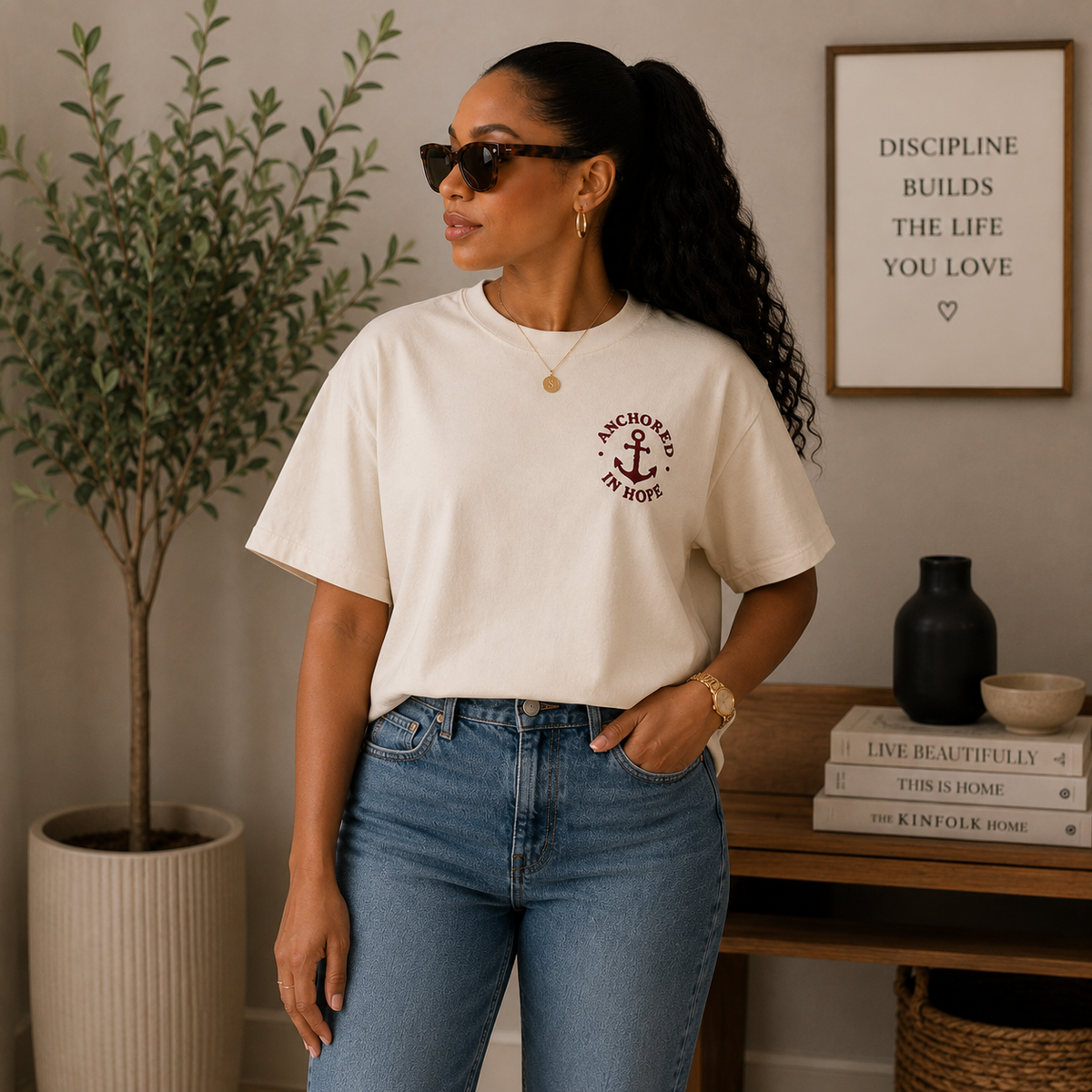 Anchored in Hope Embroidered Women’s boxy tee