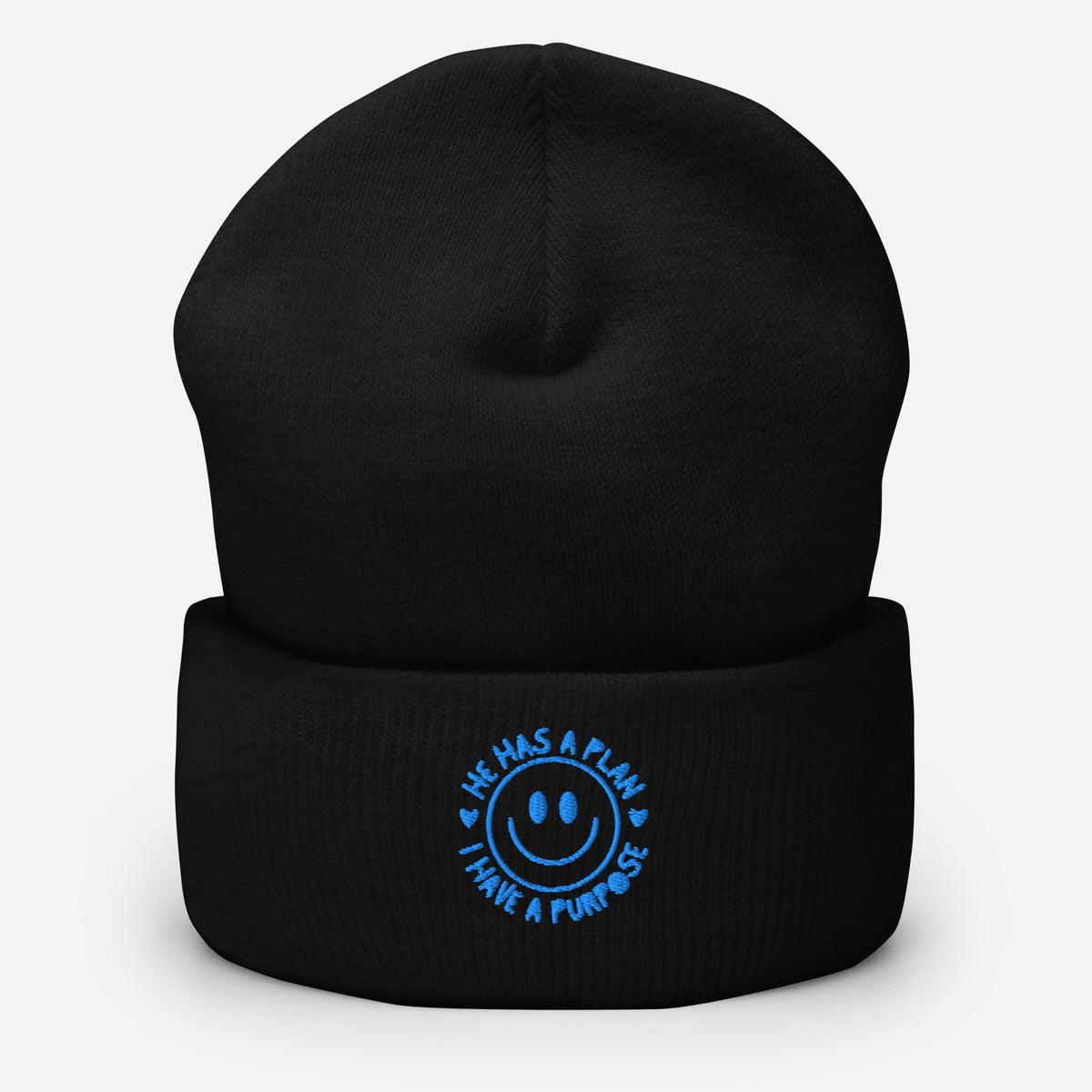Christian knit beanie with cuffed design for cold weather.